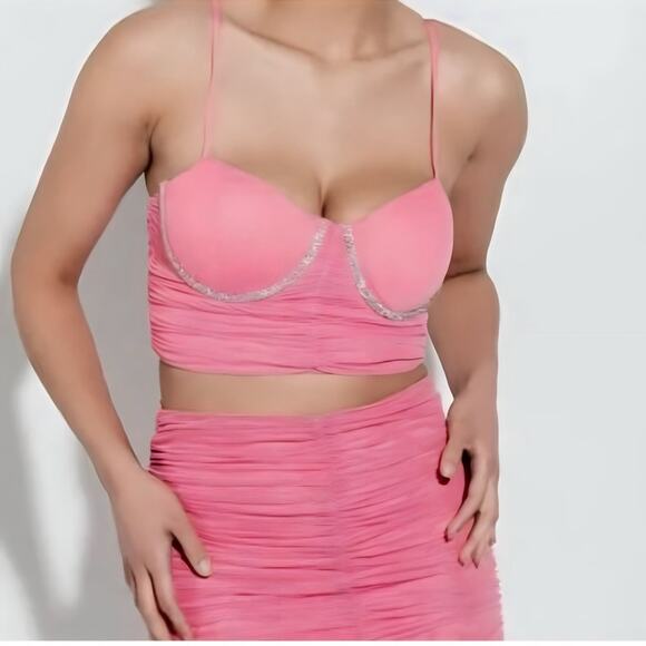 Akira Persephone Pink Mesh Rhinestone Trim Crop Tank Tank Top Women’s Size XL - Picture 1 of 13